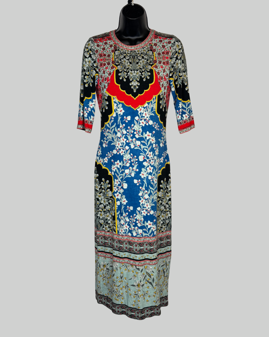 Alice + Olivia Multicolor Floral Brocade High-Neck 1/2 Sleeve Fitted Midi Dress