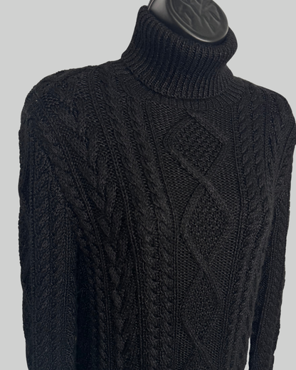 Ralph Lauren Knit Black Braided Turtleneck Long Sleeve Sweater