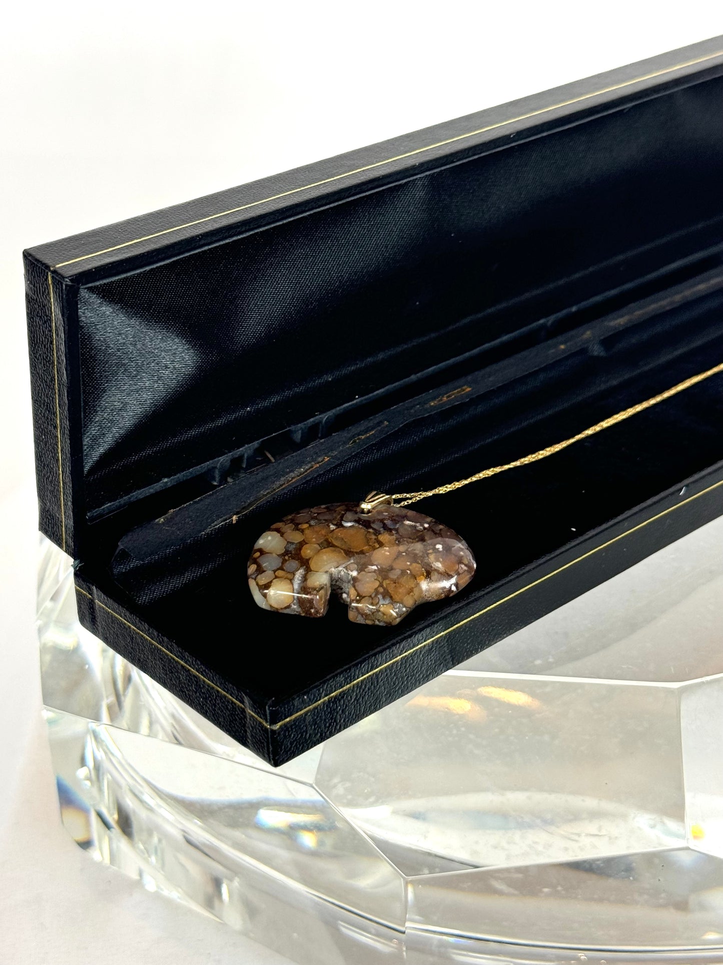 COMES W BOX -14k Boulder Opal "Bear" Pendant Necklace