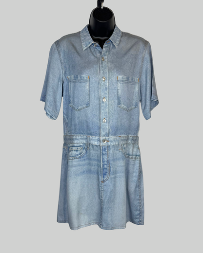 Rag & Bone Faux Denim Short Sleeve Button Down Jumper Dress