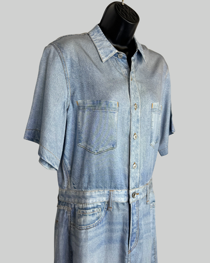 Rag & Bone Faux Denim Short Sleeve Button Down Jumper Dress