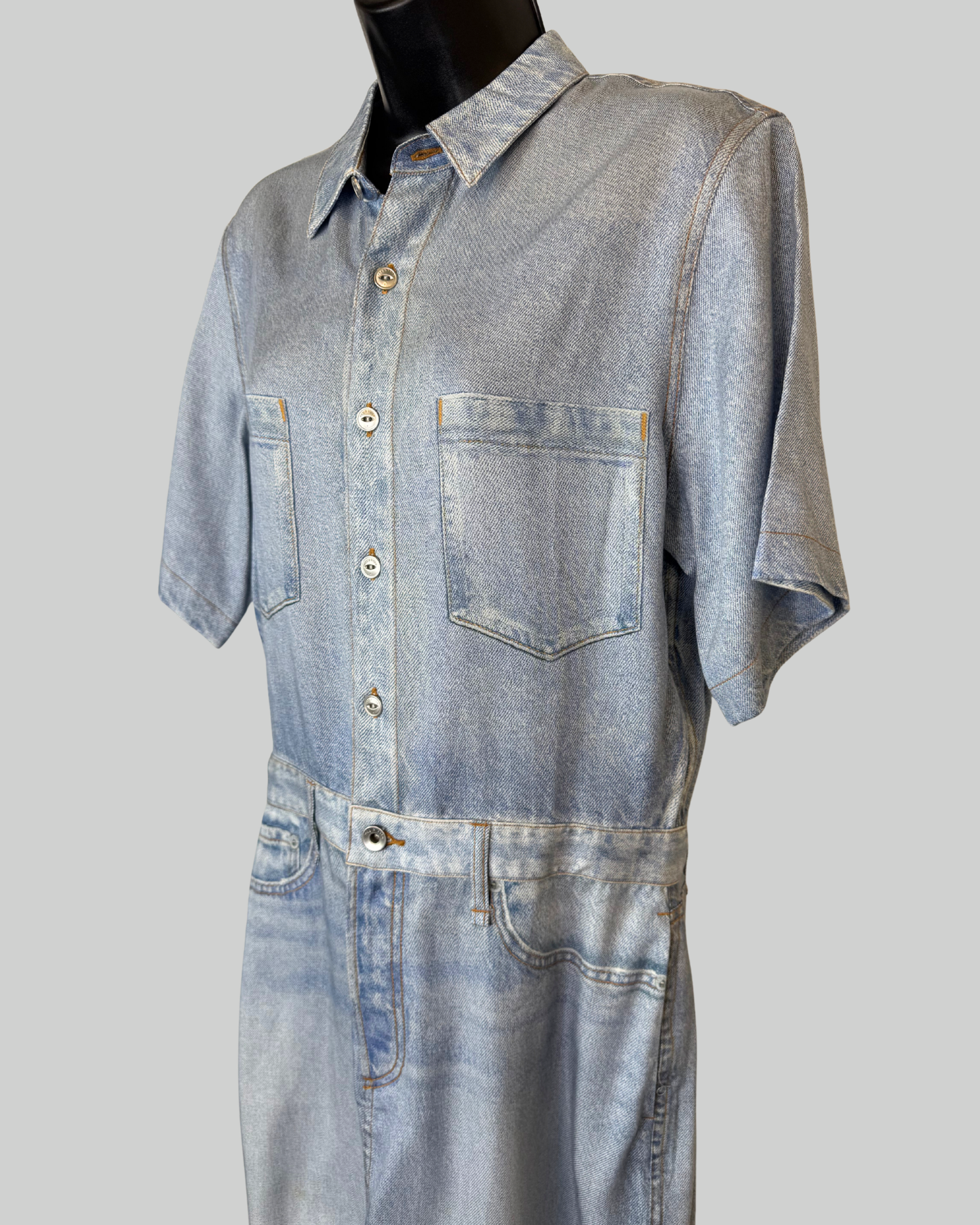 Rag & Bone Faux Denim Short Sleeve Button Down Jumper Dress