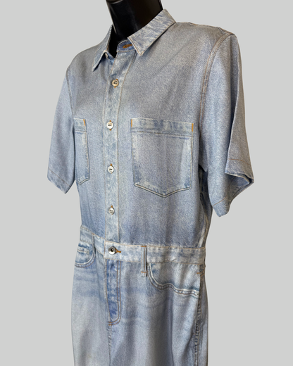 Rag & Bone Faux Denim Short Sleeve Button Down Jumper Dress