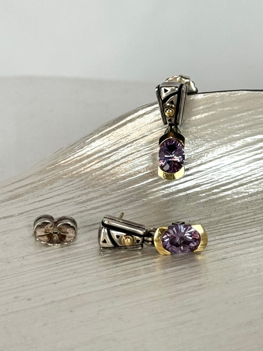 John Atencio Sterling Silver & 18K Gold Purple Amethyst Drop Earrings