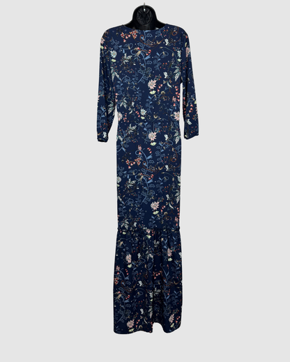 Vero Moda Blue Floral Print V-Neck 3/4 Sleeve Maxi Dress
