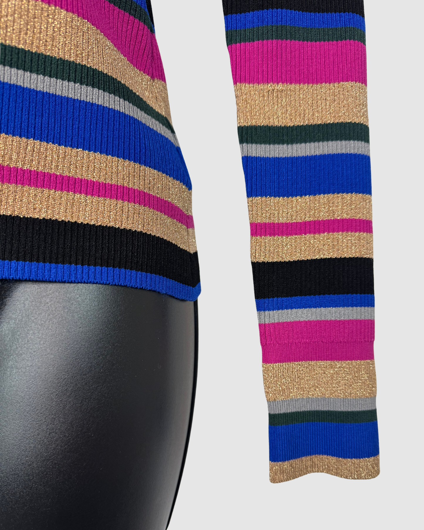 L'agence Multicolor Gold Stripe Turtleneck Long Sleeve Sweater