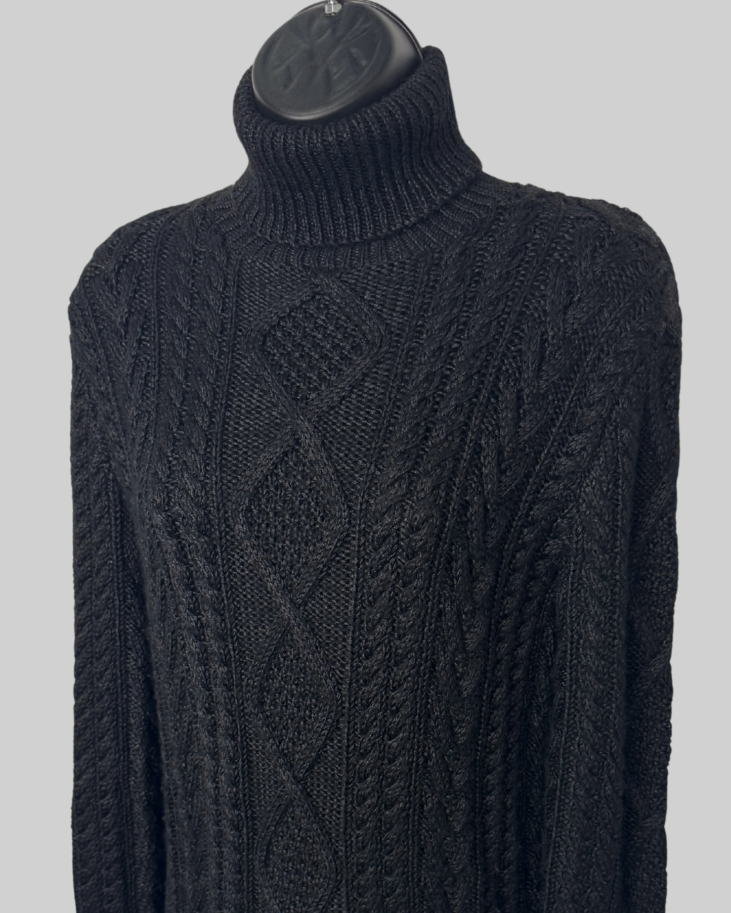 Ralph Lauren Knit Black Braided Turtleneck Long Sleeve Sweater