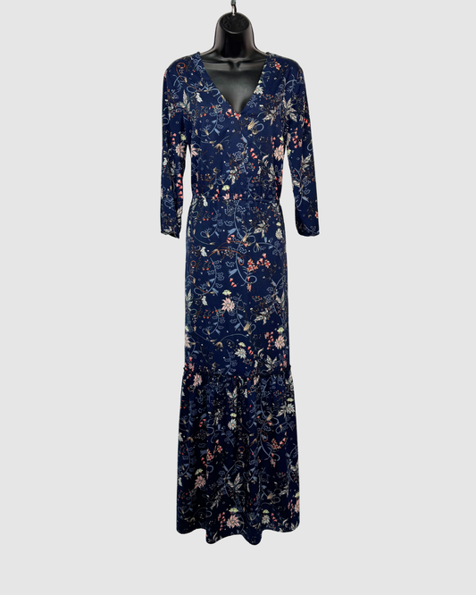 Vero Moda Blue Floral Print V-Neck 3/4 Sleeve Maxi Dress