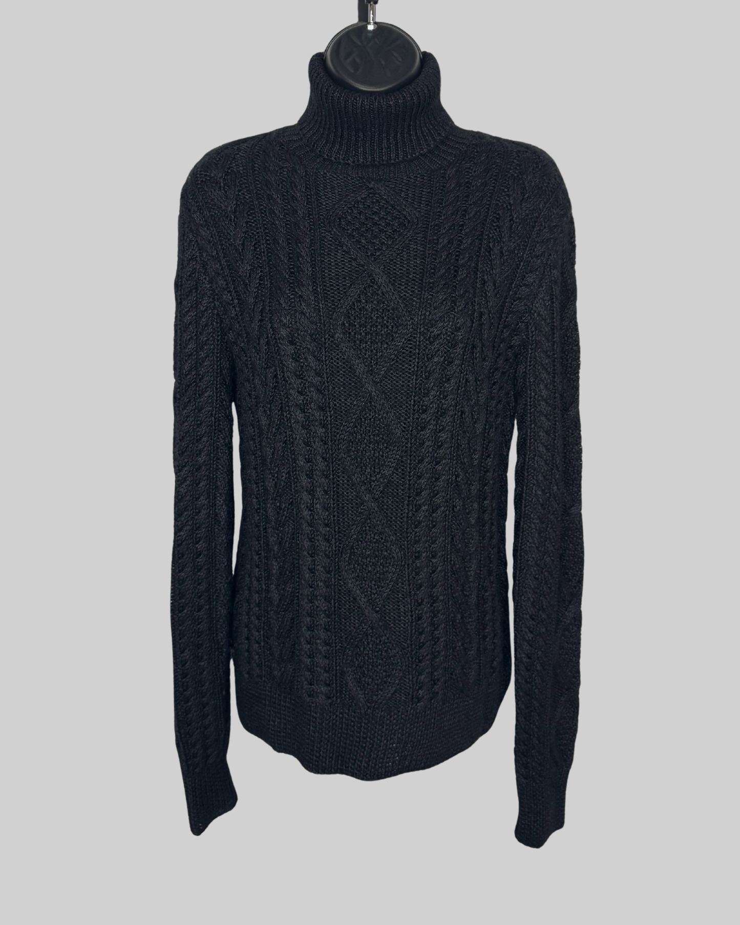 Ralph Lauren Knit Black Braided Turtleneck Long Sleeve Sweater