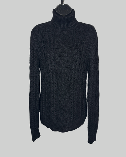 Ralph Lauren Knit Black Braided Turtleneck Long Sleeve Sweater