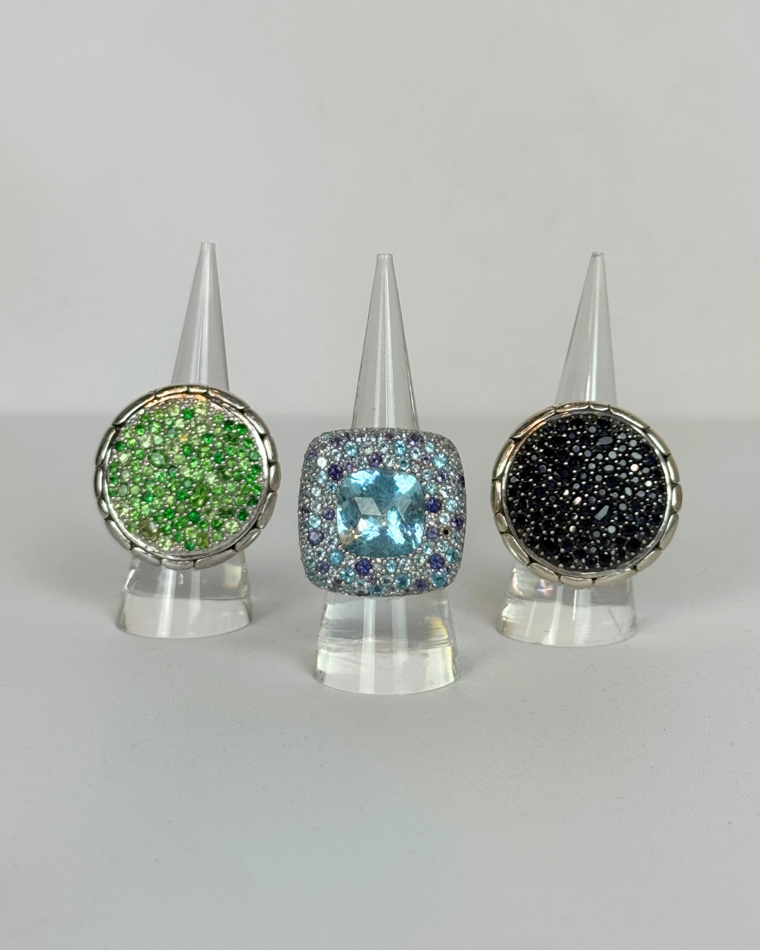 John Hardy Sterling Silver Kali Pebble Blue/Black Sapphire Disc Ring