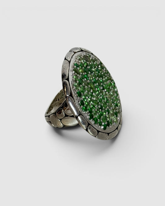 John Hardy Sterling Silver Tsavorite Green Garnet Kali Lavafire Garden Ring
