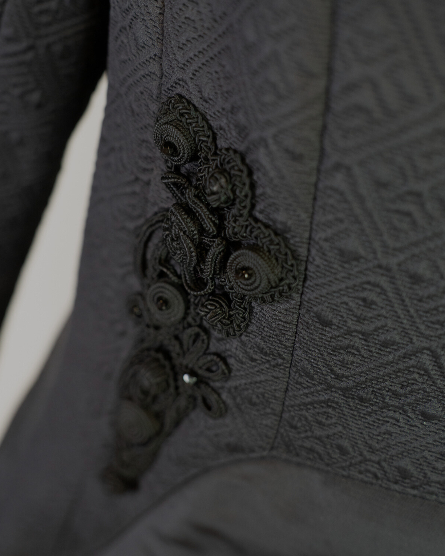 Louis Vuitton Black Monogram Textured Pattern Faux Fur Collar Button Up Coat