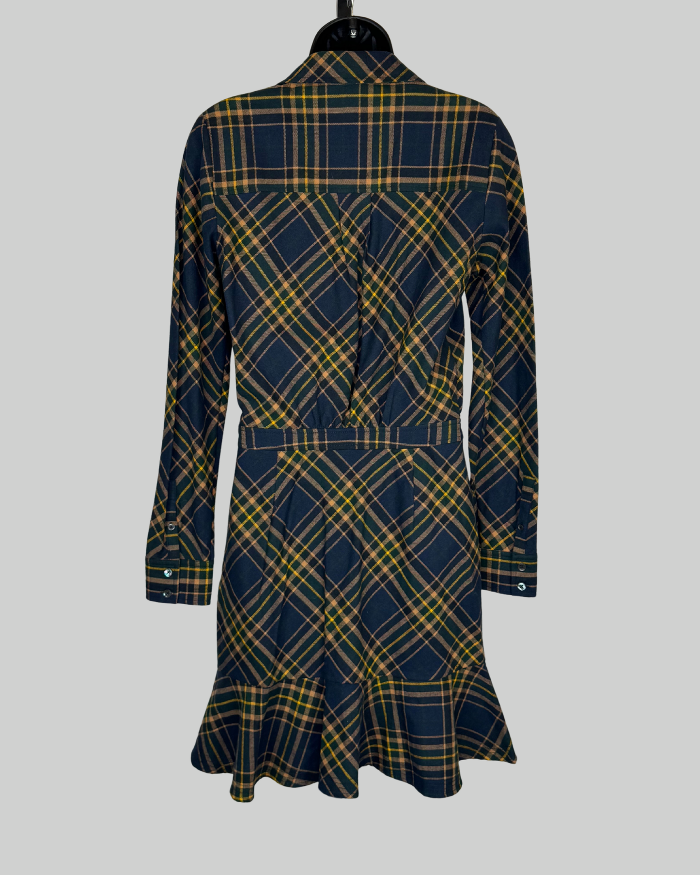 Veronica Beard Navy Orange Plaid 1/2 Zip Long Sleeve Knee-Length Dress NWT