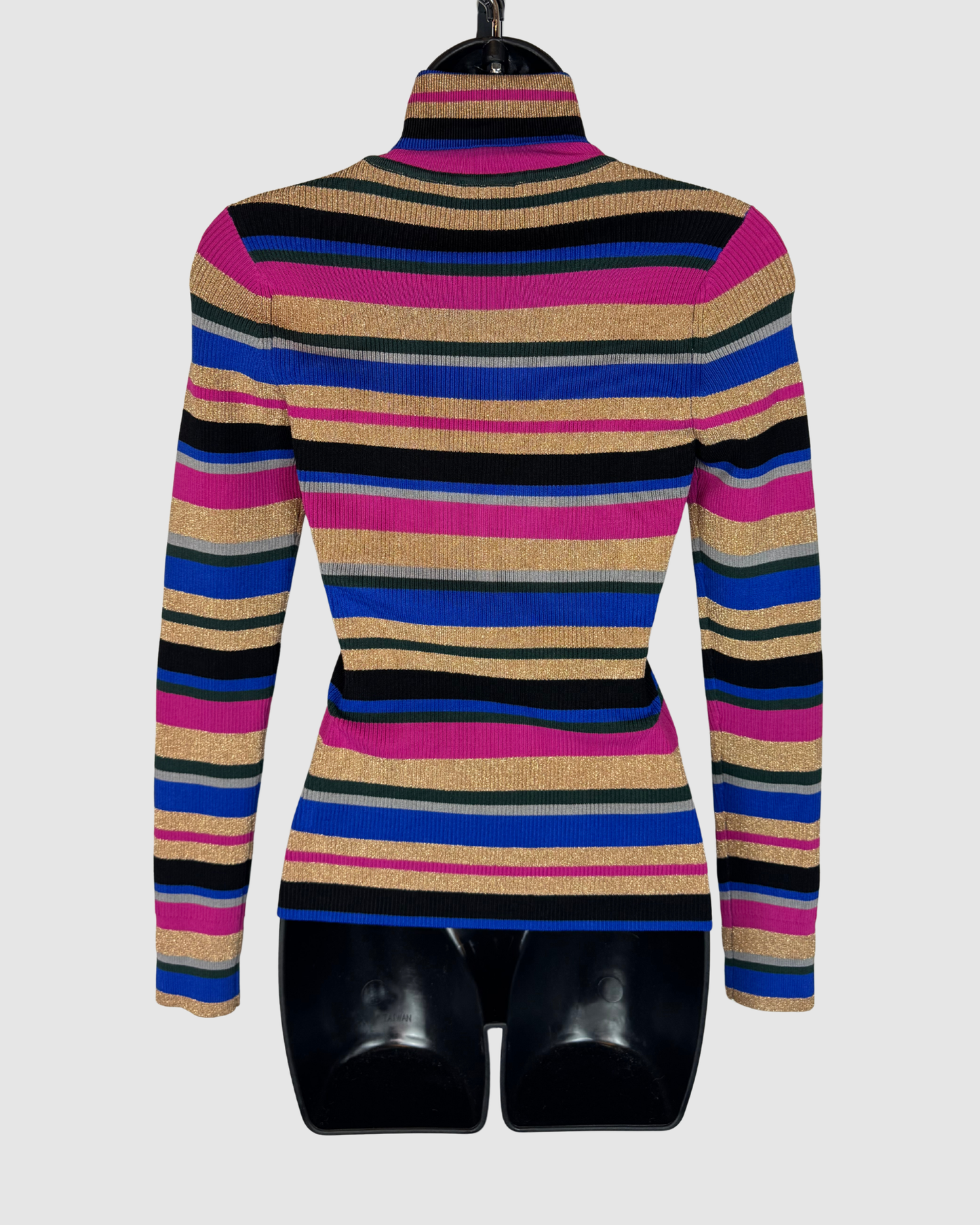 L'agence Multicolor Gold Stripe Turtleneck Long Sleeve Sweater