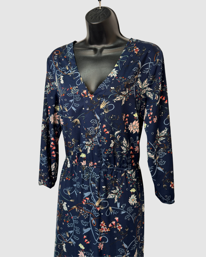 Vero Moda Blue Floral Print V-Neck 3/4 Sleeve Maxi Dress