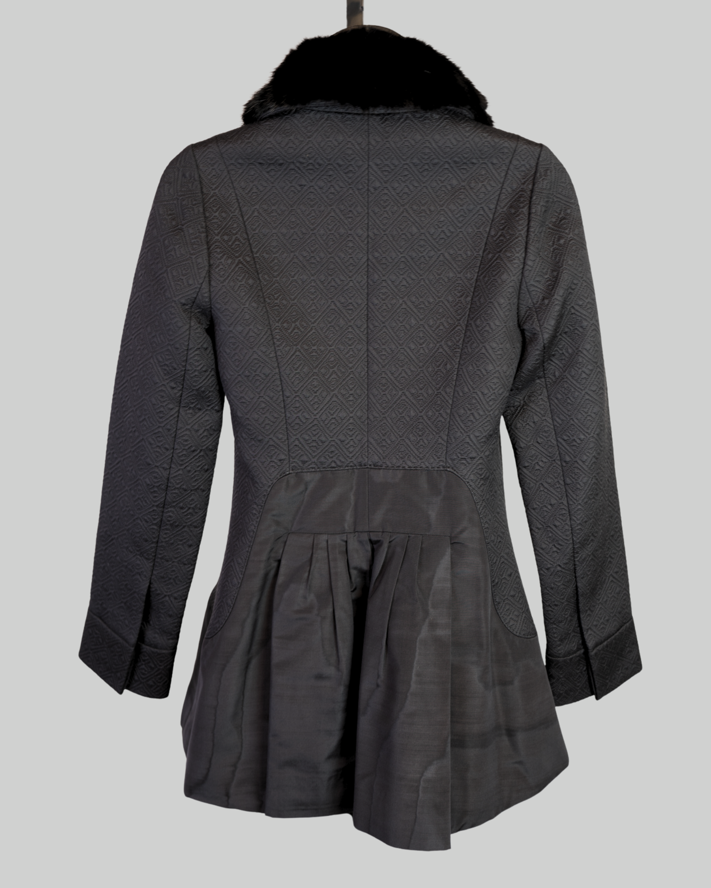 Louis Vuitton Black Monogram Textured Pattern Faux Fur Collar Button Up Coat