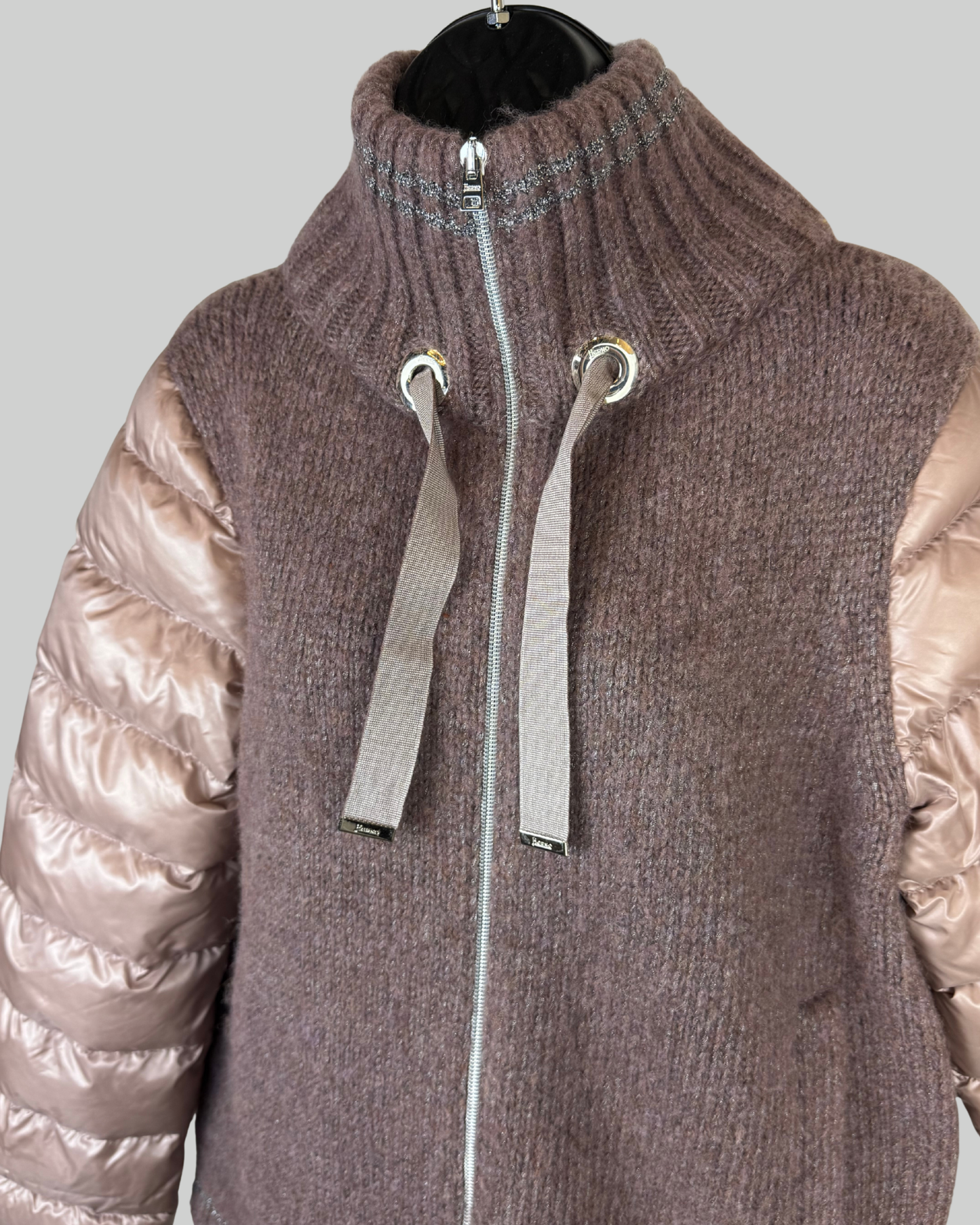 Herno Light Purple Knit & Puffer Mock Neck Zip Up Jacket