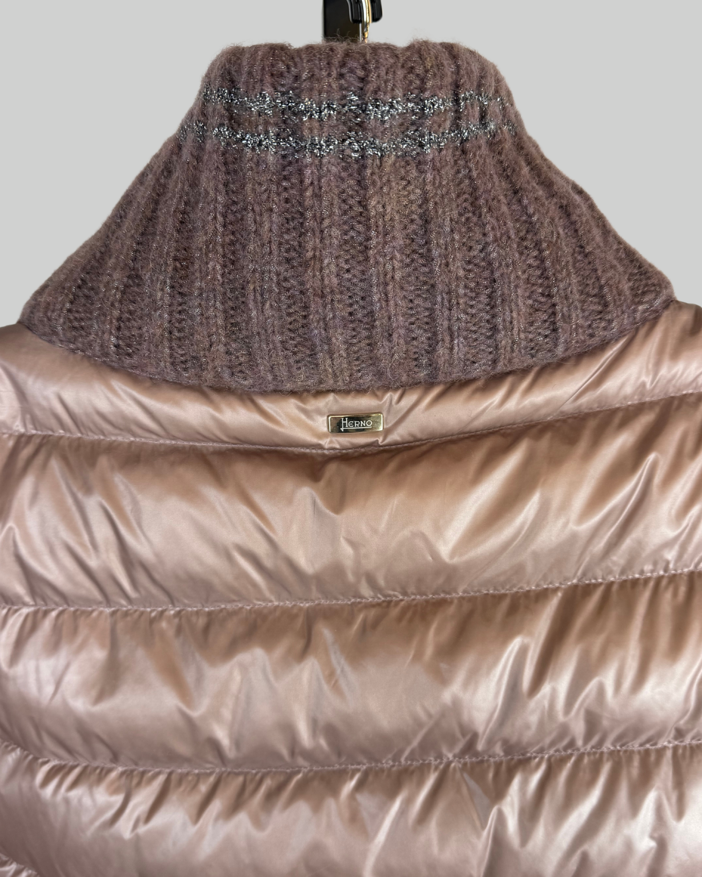 Herno Light Purple Knit & Puffer Mock Neck Zip Up Jacket