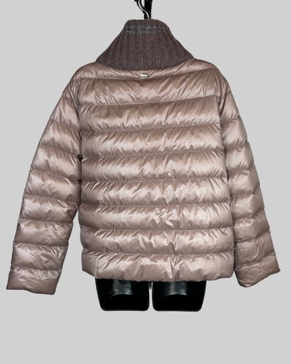 Herno Light Purple Knit & Puffer Mock Neck Zip Up Jacket