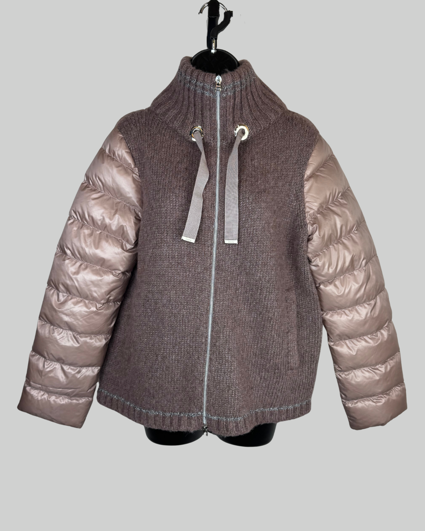 Herno Light Purple Knit & Puffer Mock Neck Zip Up Jacket