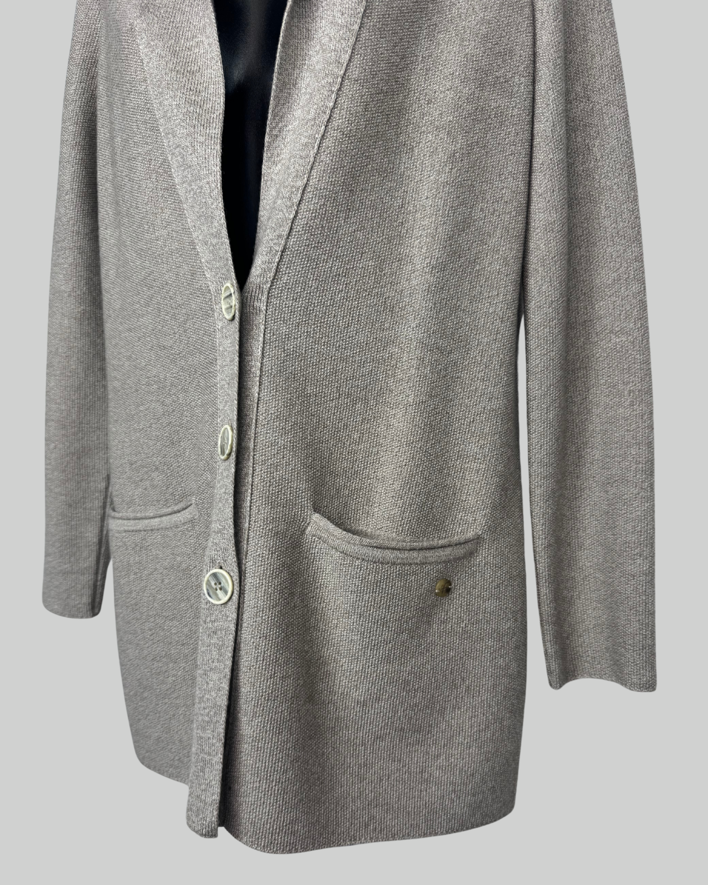 Falconeri Wool Brown Grey Collared Button Up Cardigan w Pockets