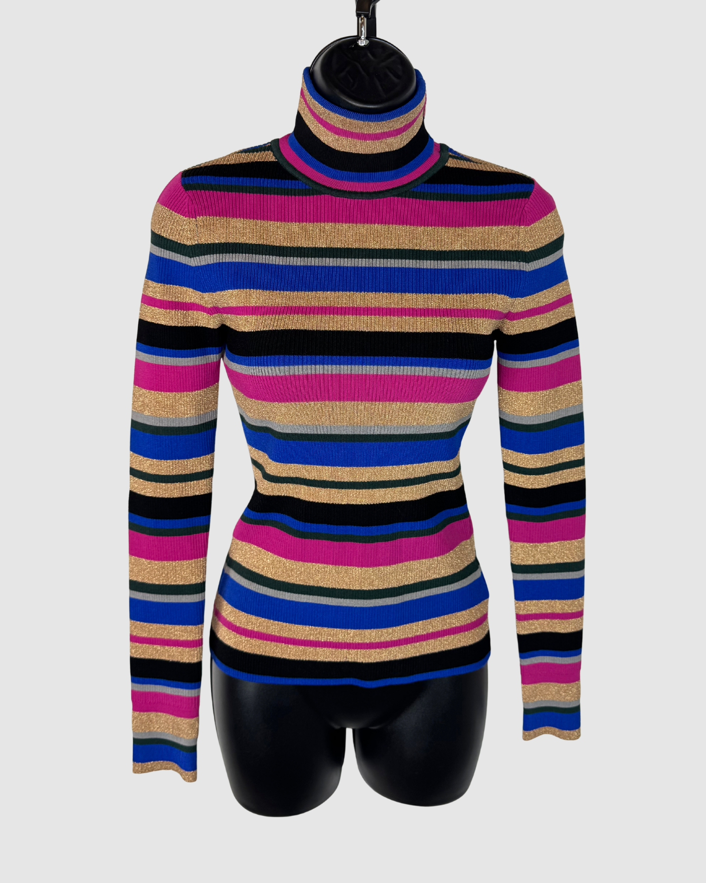 L'agence Multicolor Gold Stripe Turtleneck Long Sleeve Sweater