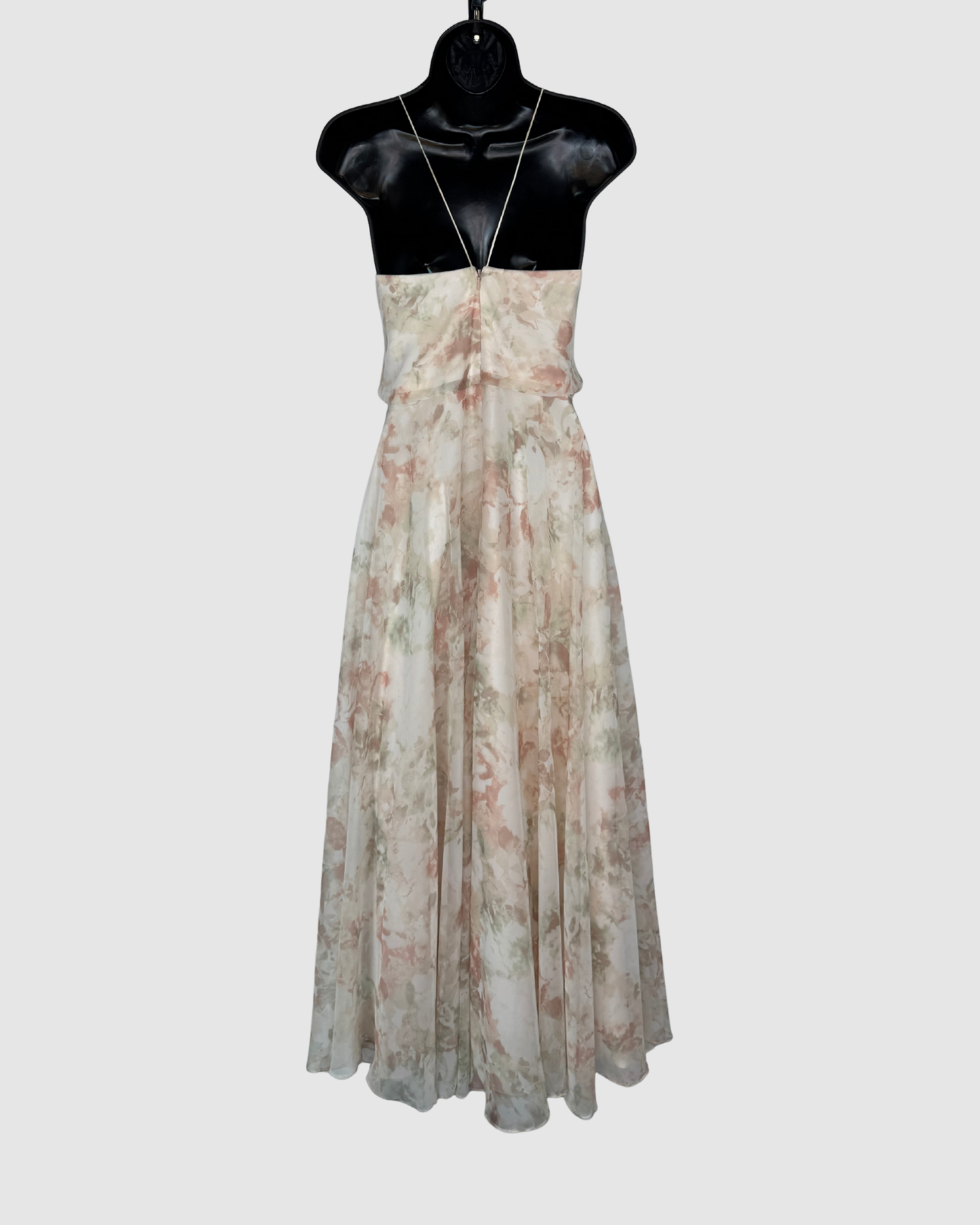 Jenny Yoo White Pink Floral Sleeveless V-Neck X-Back Maxi Dress