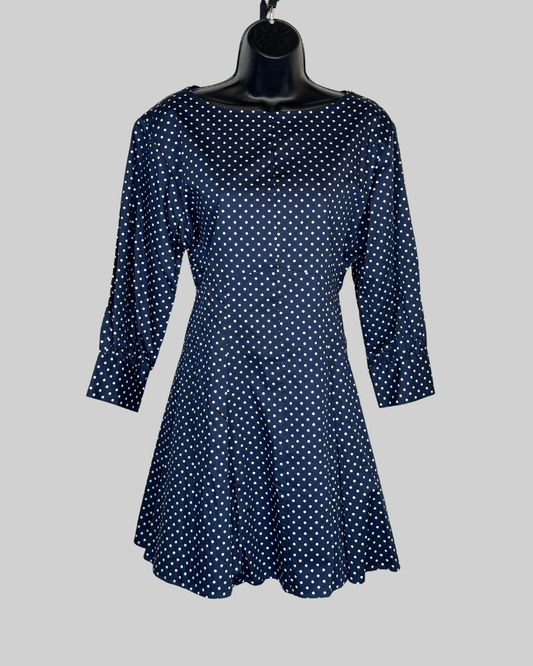 Hill House Navy White Polka Dot 3/4 Sleeve Fit & Flare Mini Dress NWT