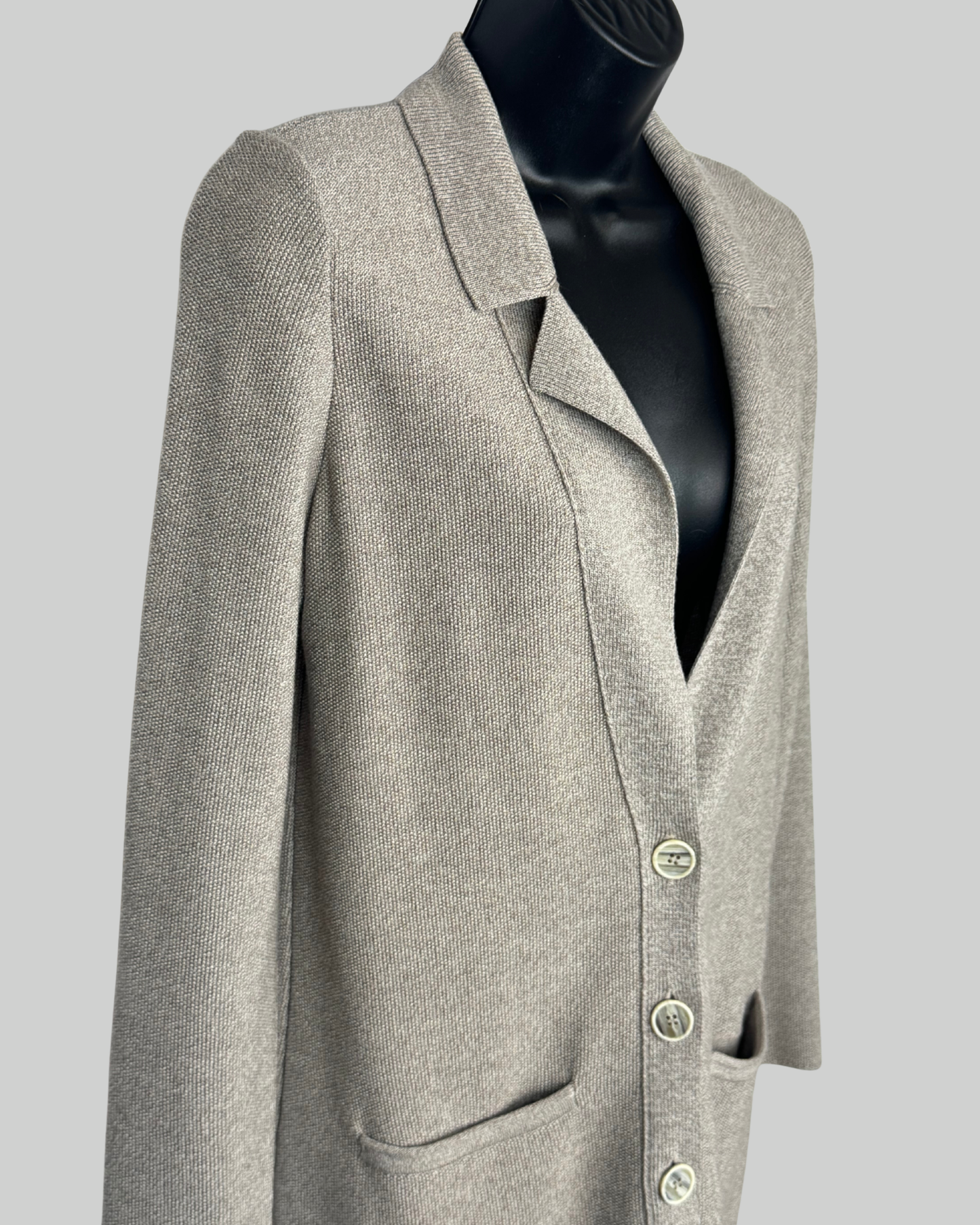 Falconeri Wool Brown Grey Collared Button Up Cardigan w Pockets