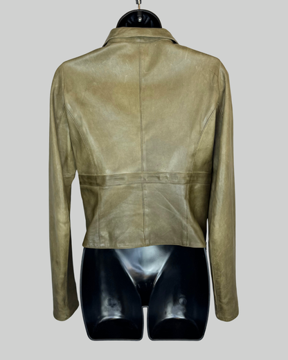 Roncarati Army Green Leather Cropped Jacket