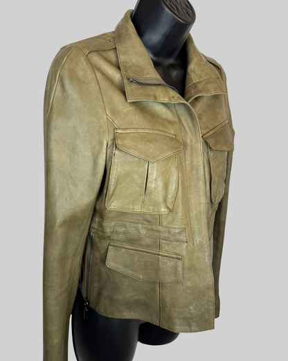 Roncarati Army Green Leather Cropped Jacket