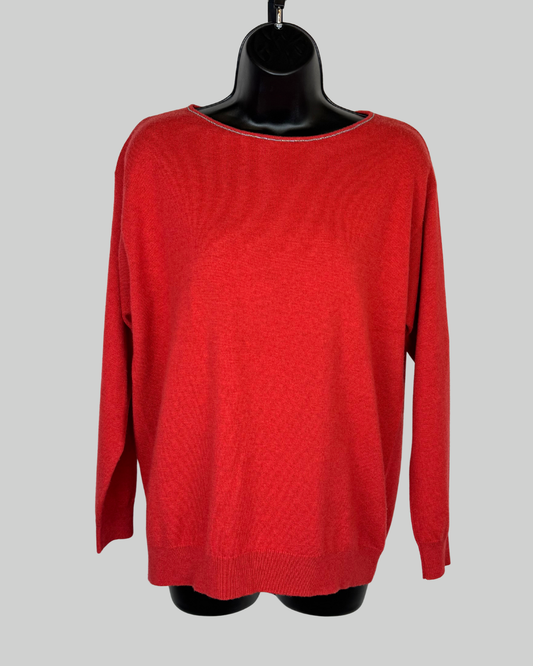 Brunello Cucinelli Cashmere Salmon Sig Beading Neckline Long Sleeve Sweater