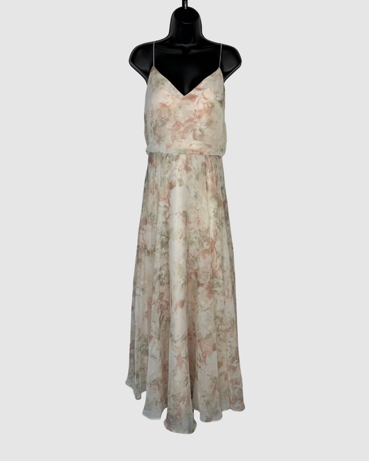 Jenny Yoo White Pink Floral Sleeveless V-Neck X-Back Maxi Dress
