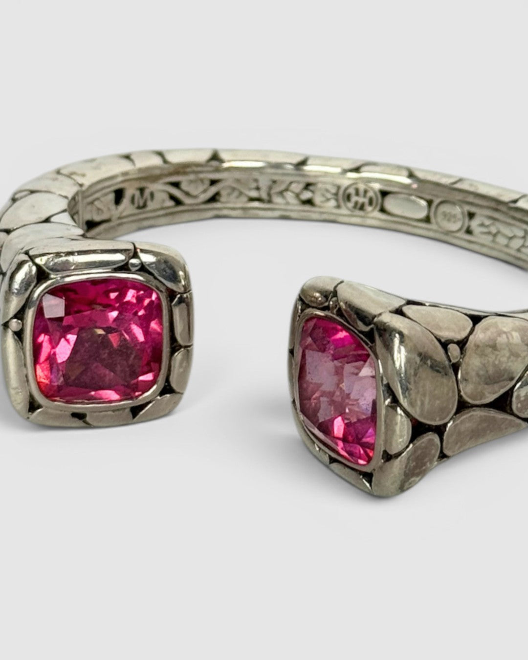 John Hardy Sterling Silver Pink Topaz Batu Kali Hinged Cuff