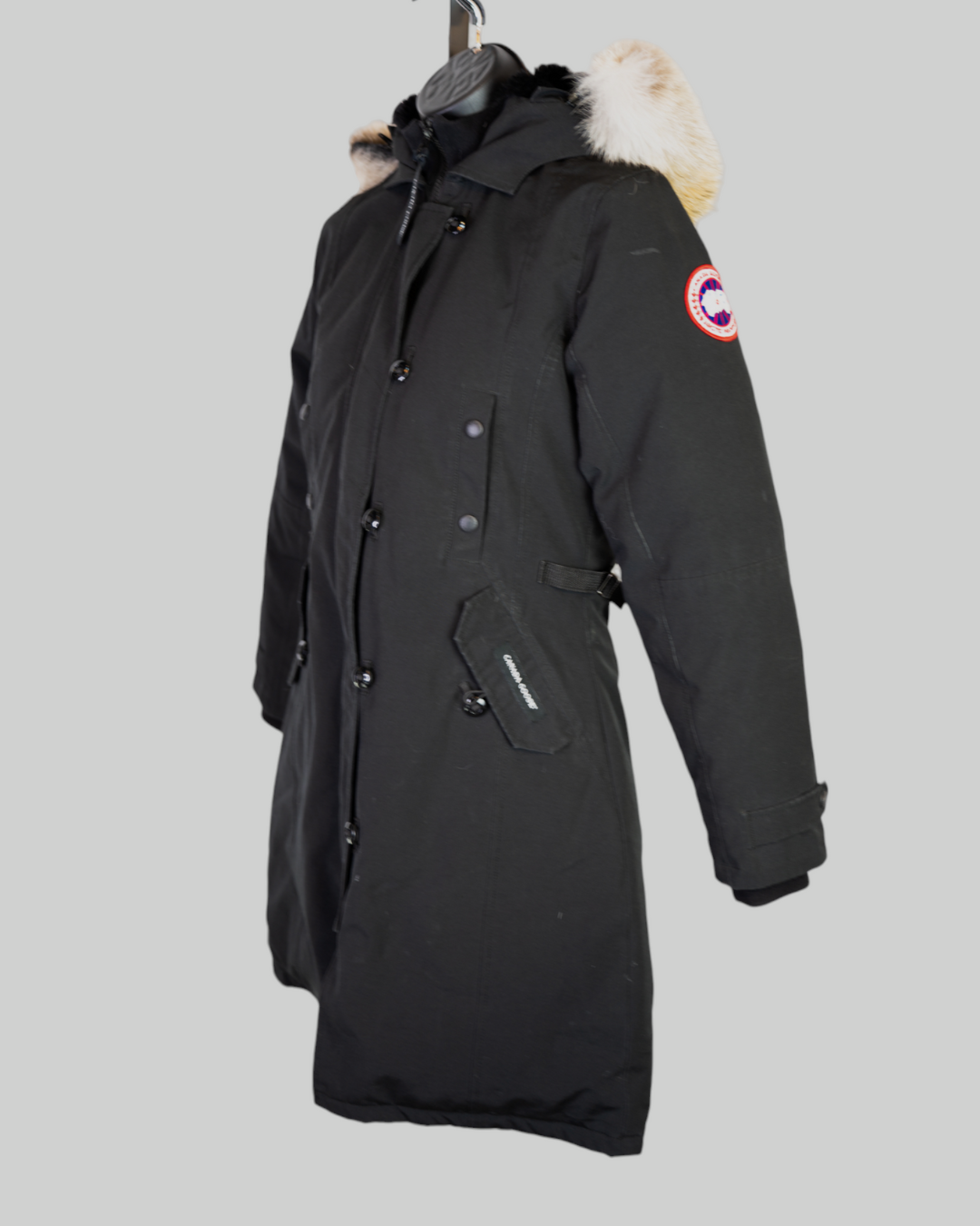 Canada Goose Black Quilted Mid-Length Coat w white Fur Hood