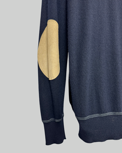 Brunello Cucinelli Cashmere Navy Crew Neck Sweater w/ White Stitching