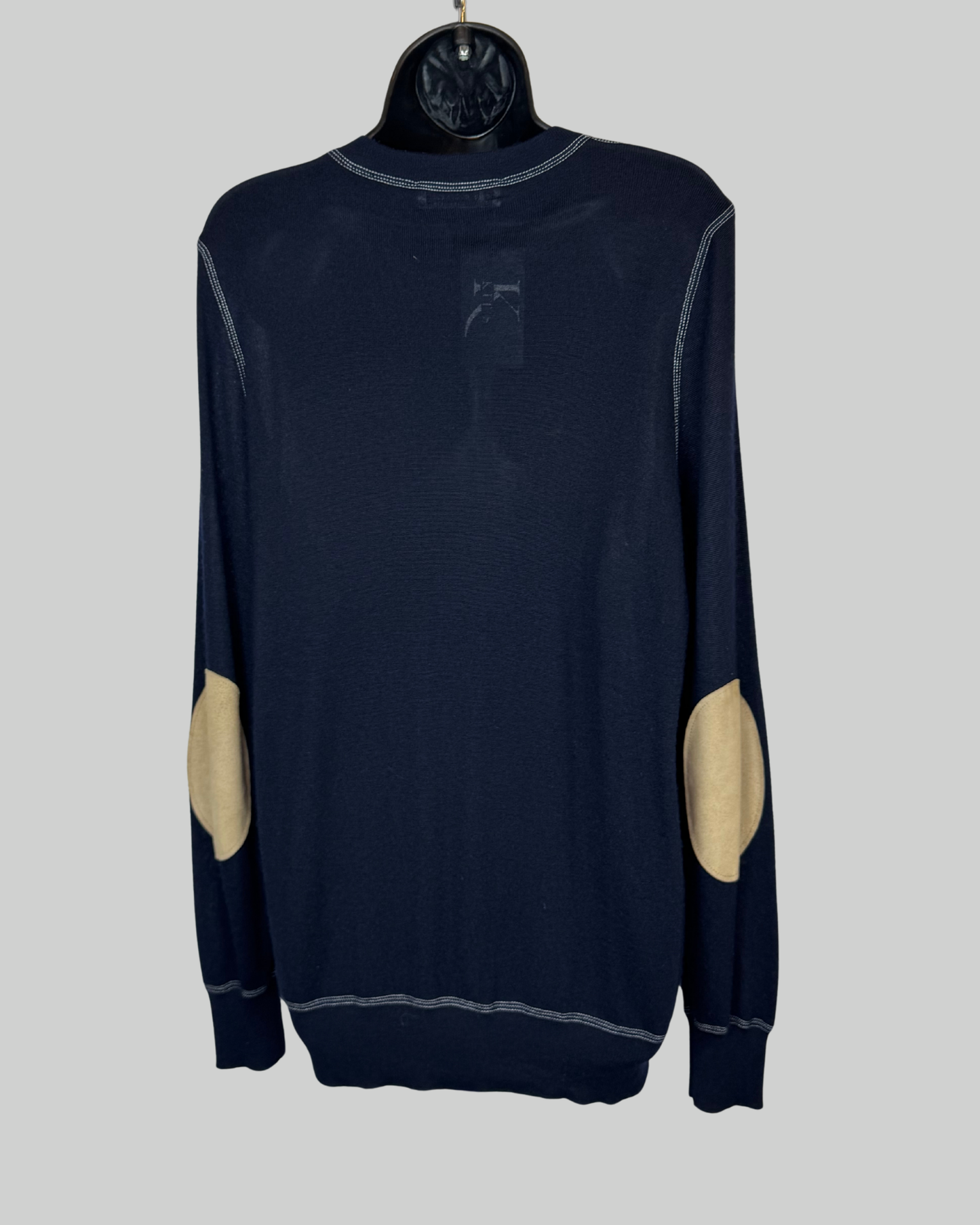 Brunello Cucinelli Cashmere Navy Crew Neck Sweater w/ White Stitching