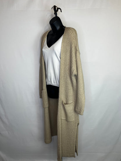 Topshop Light Brown Knit Open Face Long Sleeve Full-Length Cardigan w Pockets