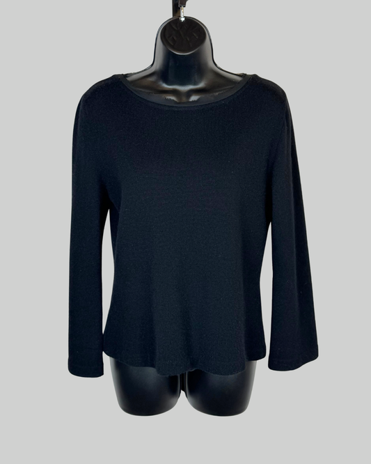 Brunello Cucinelli Cashmere Black Raw Neckline Long Sleeve Sweater