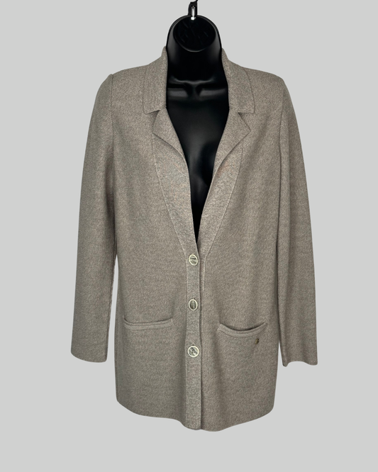 Falconeri Wool Brown Grey Collared Button Up Cardigan w Pockets