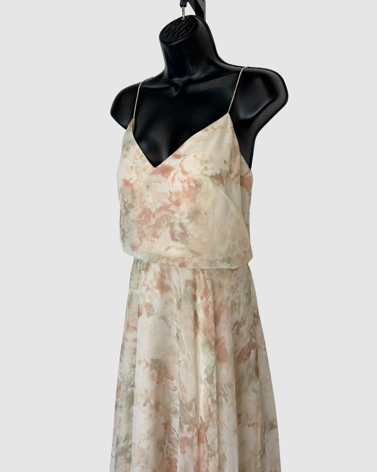 Jenny Yoo White Pink Floral Sleeveless V-Neck X-Back Maxi Dress