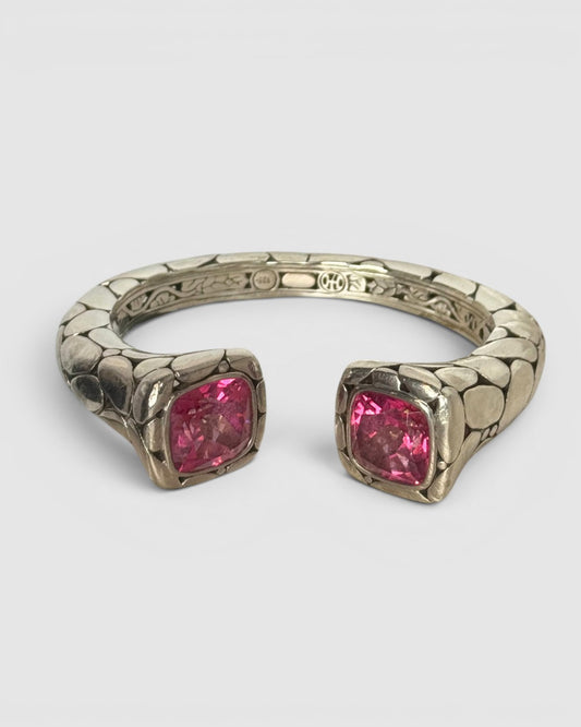 John Hardy Sterling Silver Pink Topaz Batu Kali Hinged Cuff
