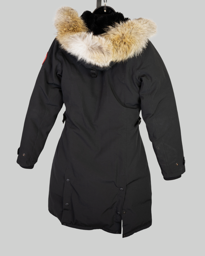 Canada Goose Black Quilted Mid-Length Coat w white Fur Hood