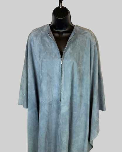 The Row Calfskin Suede Sky Blue Zip-Neck Poncho/Cape