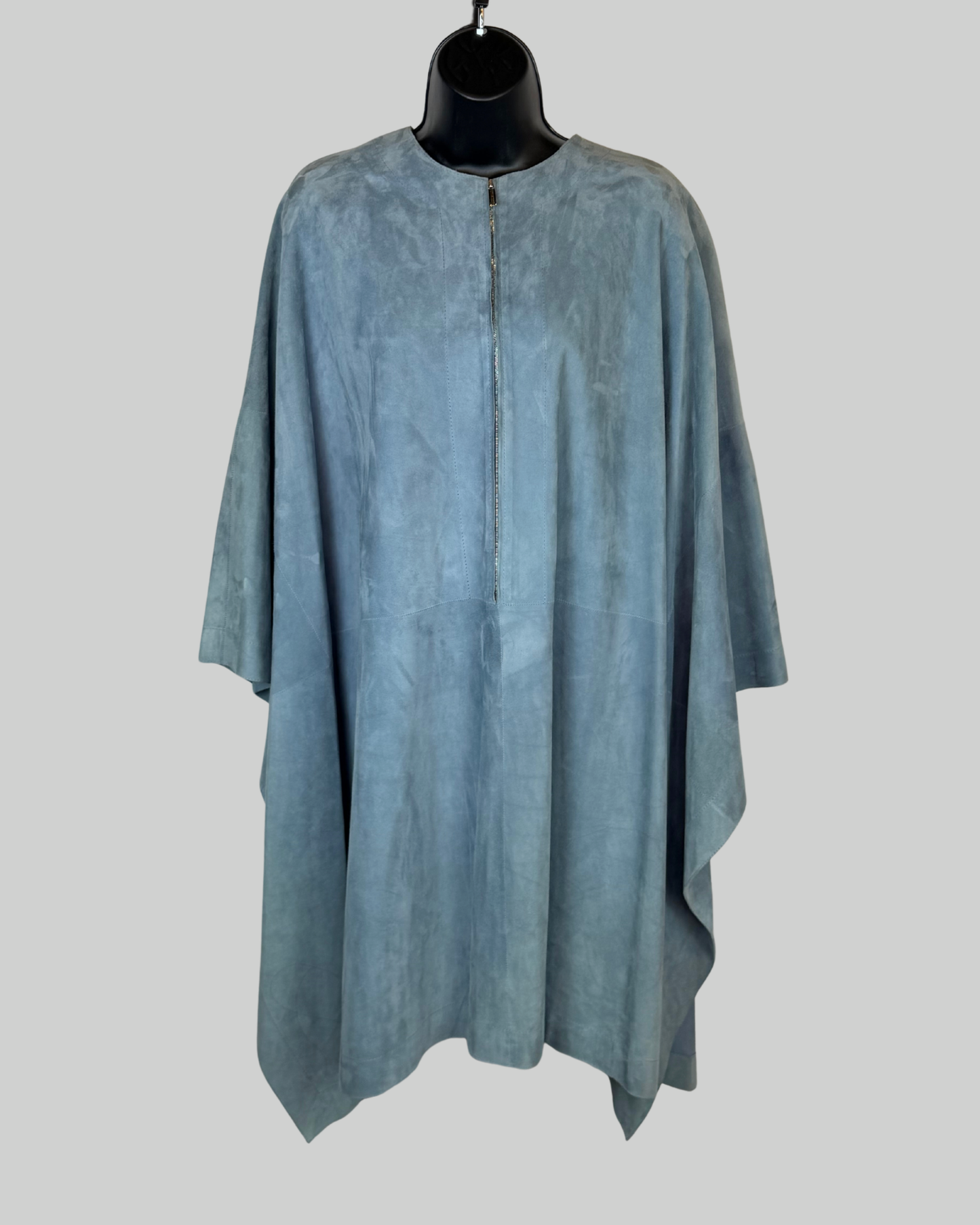 The Row Calfskin Suede Sky Blue Zip-Neck Poncho/Cape