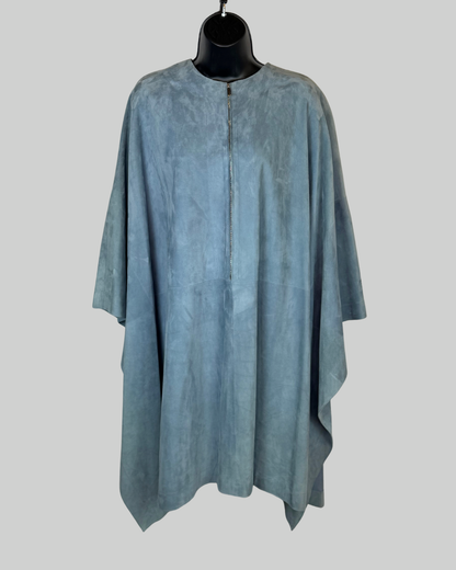 The Row Calfskin Suede Sky Blue Zip-Neck Poncho/Cape