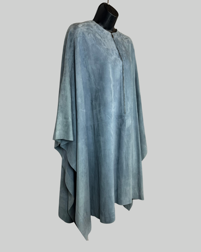 The Row Calfskin Suede Sky Blue Zip-Neck Poncho/Cape