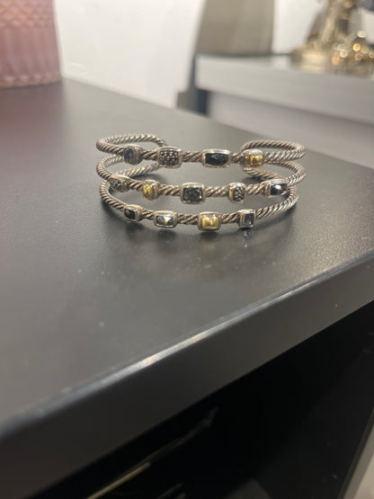 David Yurman Sterling Silver 18K Yellow Gold 3 Row Confetti Cable Cuff Bracelet