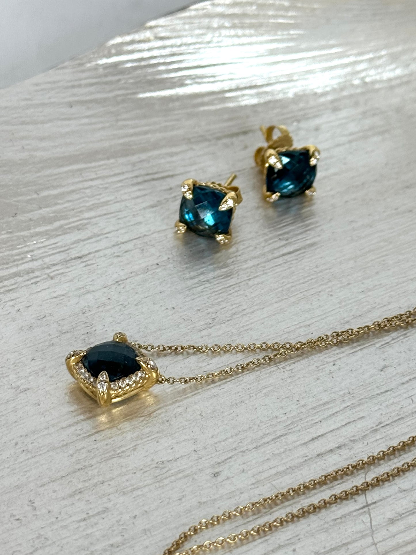 COMES with BOX - David Yuman 18K Yellow Gold Hampton Blue Topaz Stud Earrings